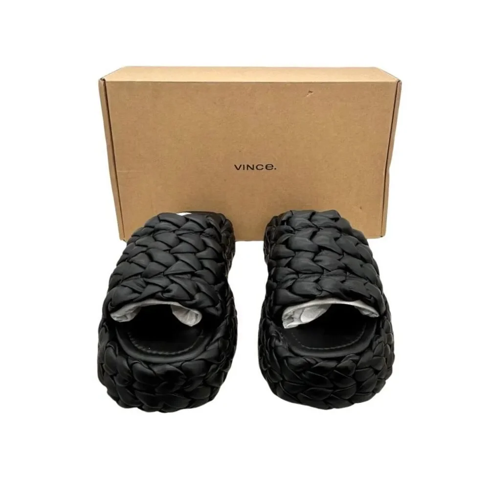 Vince Pompei Braided Leather Platform Slide Sandals Black Women’s 8.5 New
